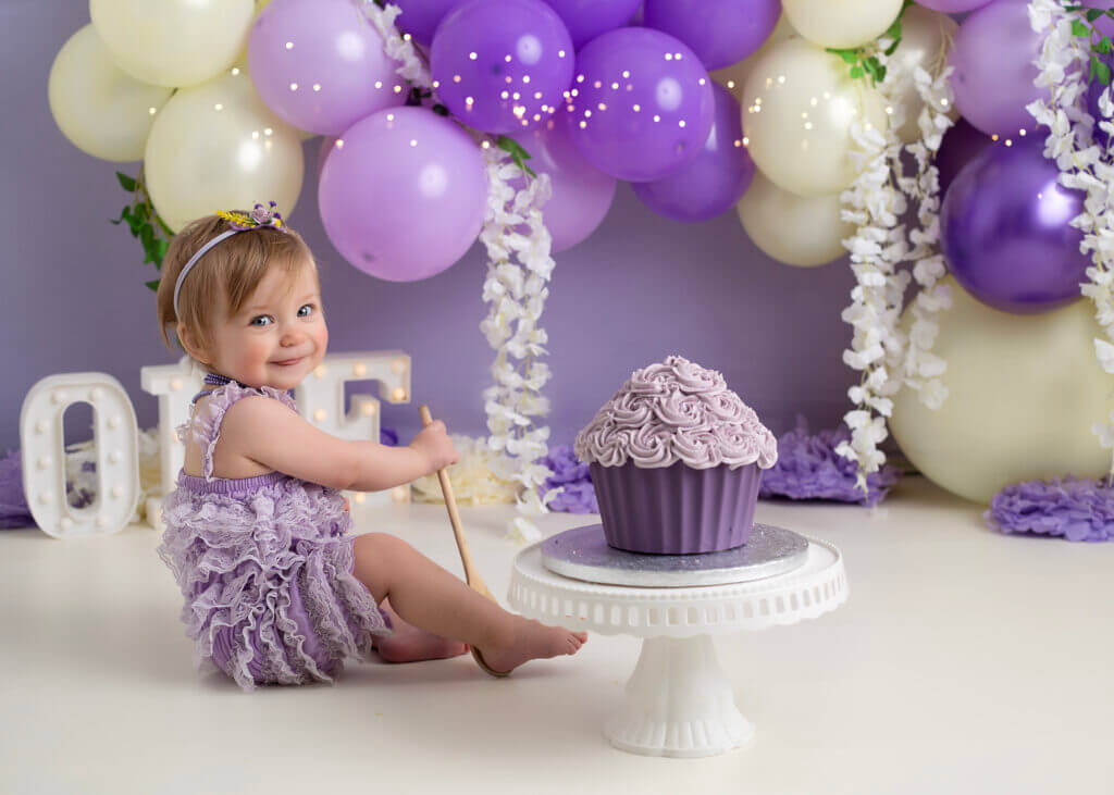 Purple cake smash set up West Midlands Photography